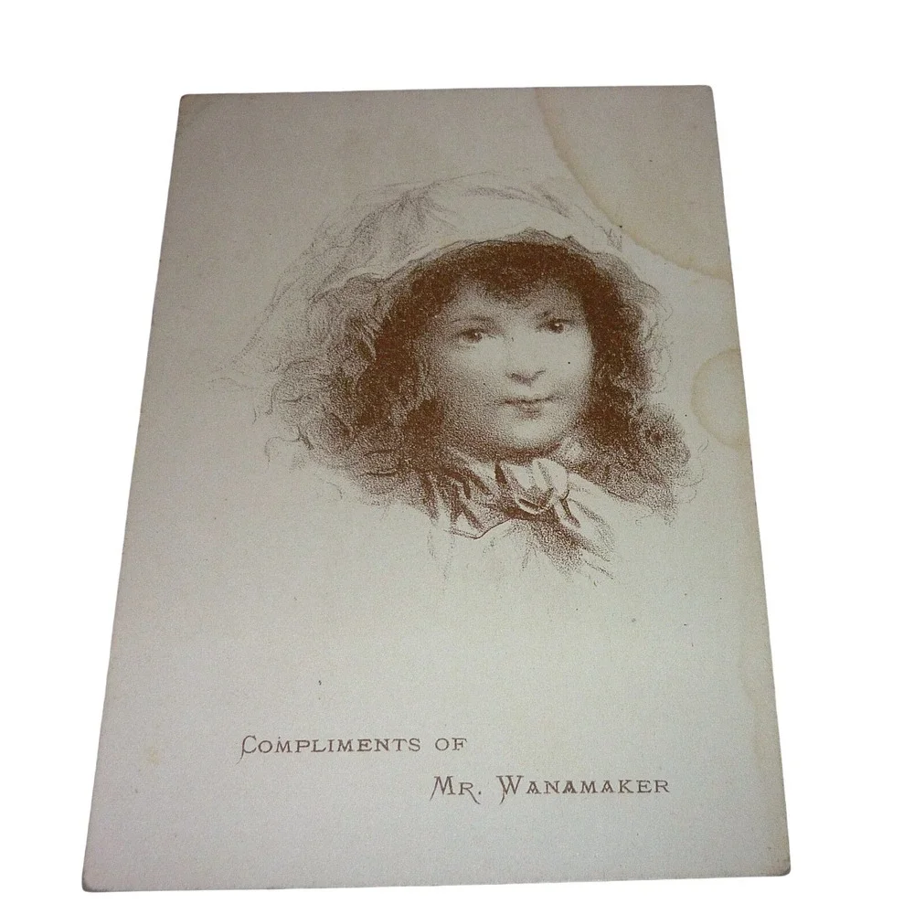 Antique Victorian Trade Card Wanamaker's Grand Depot Philadelphia Sepia Girl‎